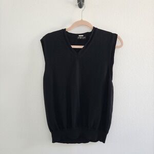 Joseph & Lyman Mens Black V Neck Sleeveless Merino Wool Sweater Vest Size L